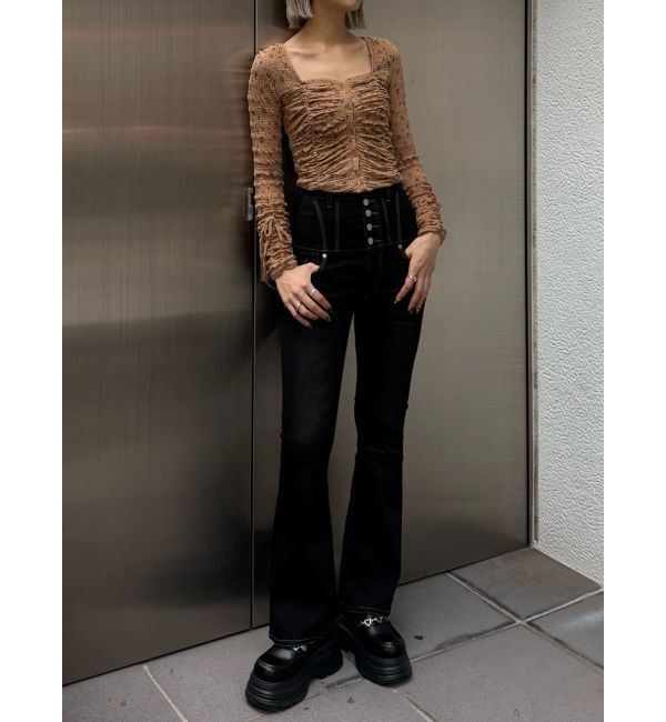 EMODA「スーパーハイウエストフレアパギンス」|デニム|