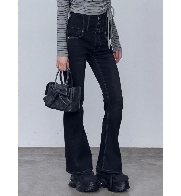 EMODA「スーパーハイウエストフレアパギンス」|デニム|