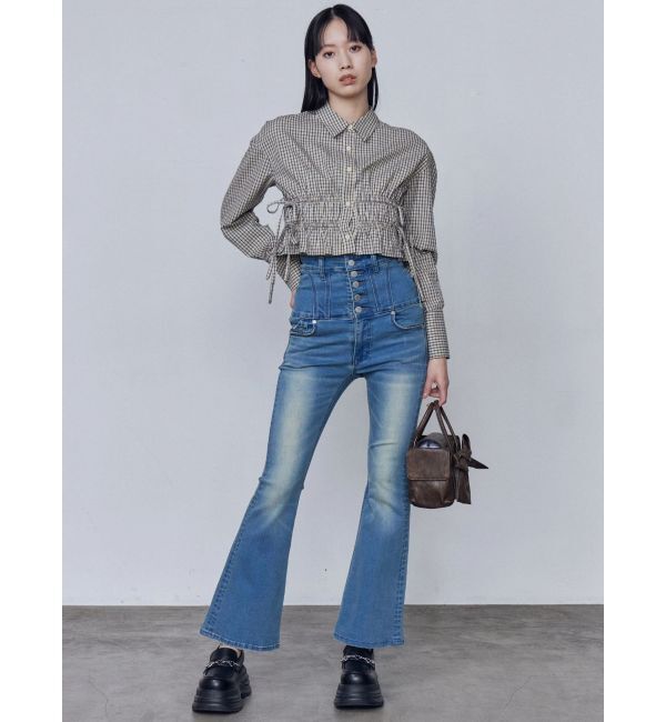 EMODA「スーパーハイウエストフレアパギンス」|デニム|