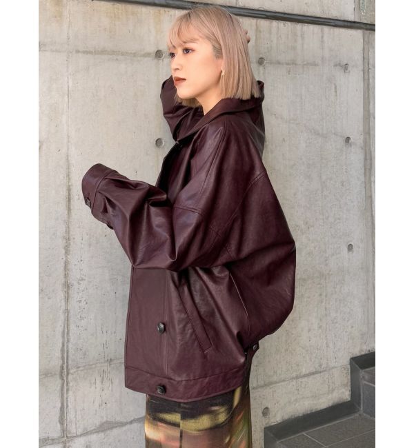 MURUA「スタンドネックフェイクレザージャケット」|ブルゾン・スタジャン|