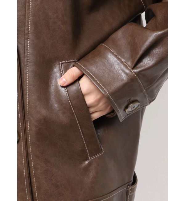 MURUA「スタンドネックフェイクレザージャケット」|ブルゾン・スタジャン|