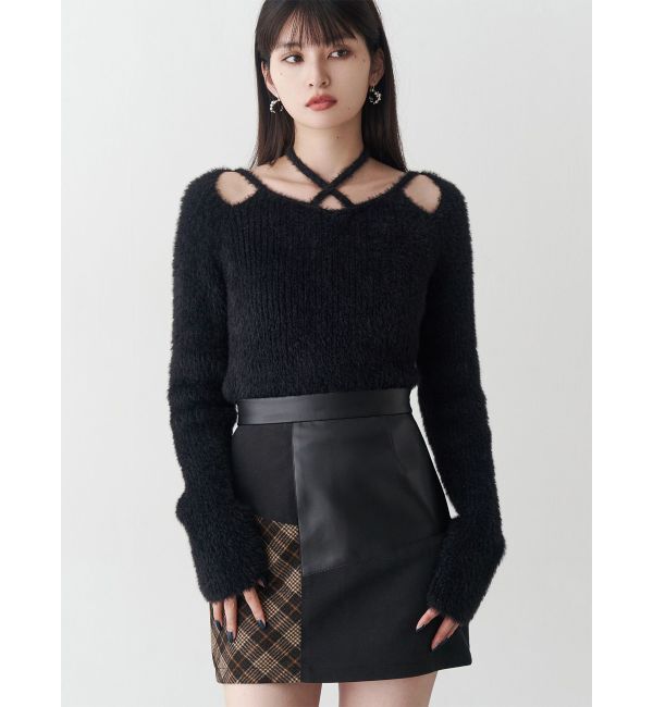 MURUA「ミニシャギーカットアウトニット」|ニット・セーター|ブラック