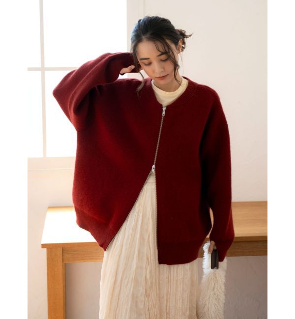 Ungrid「アンゴラ混ジップニットカーデ」|カーディガン|