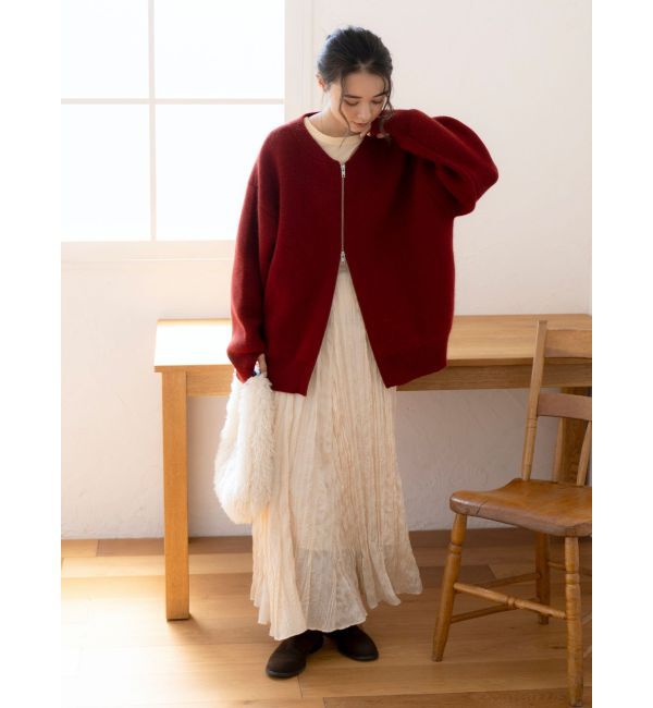 Ungrid「アンゴラ混ジップニットカーデ」|カーディガン|