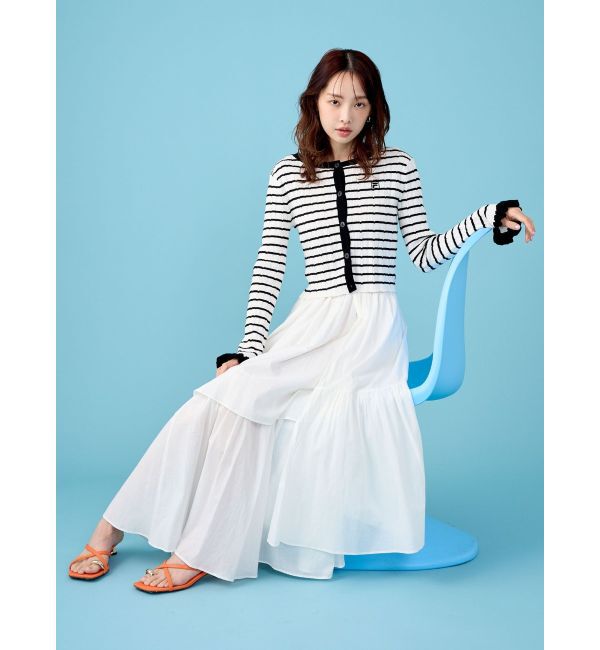 LAGUNAMOON「【FILA別注】ドライタッチバイカラーフリルデザインニットカーディガン」|カーディガン|