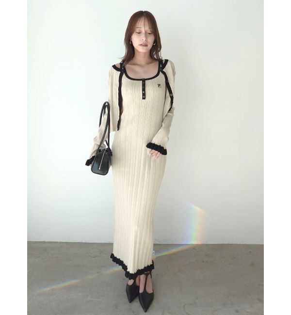 LAGUNAMOON「【FILA別注】ドライタッチバイカラーフリルデザインニットカーディガン」|カーディガン|