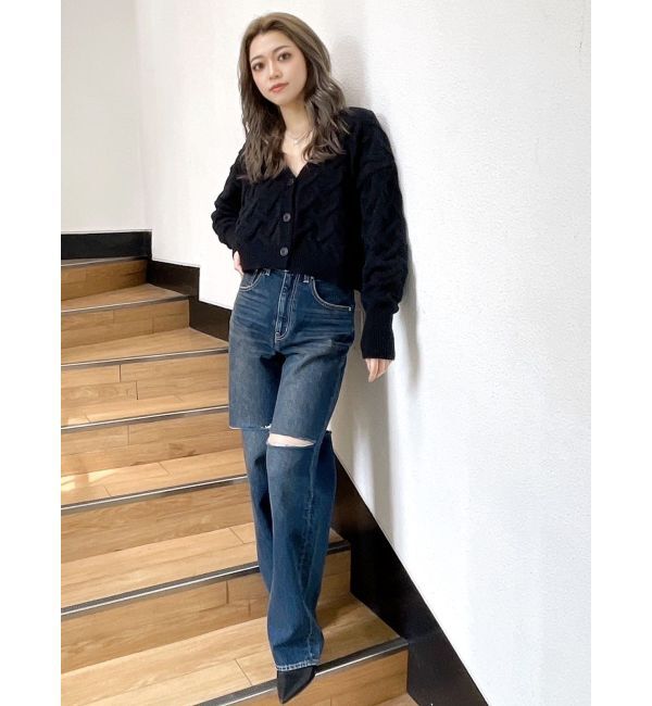 GYDA「ハイウエストfront and backダメージワイドデニムパンツ」|デニム|