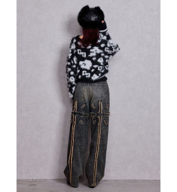 GYDA「GG Leopardシャギーショートニットトップス」|ニット・セーター|