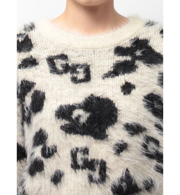 GYDA「GG Leopardシャギーショートニットトップス」|ニット・セーター|