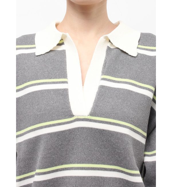 GYDA「スキッパーPOLOボーダーニットトップス」|ニット・セーター|