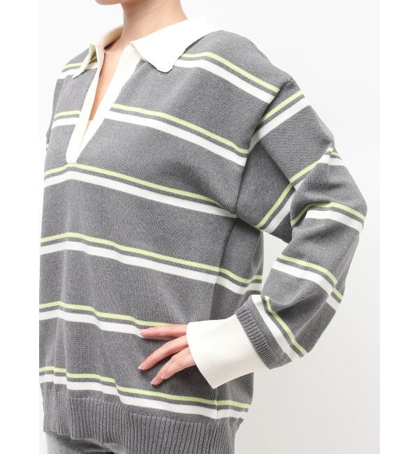 GYDA「スキッパーPOLOボーダーニットトップス」|ニット・セーター|