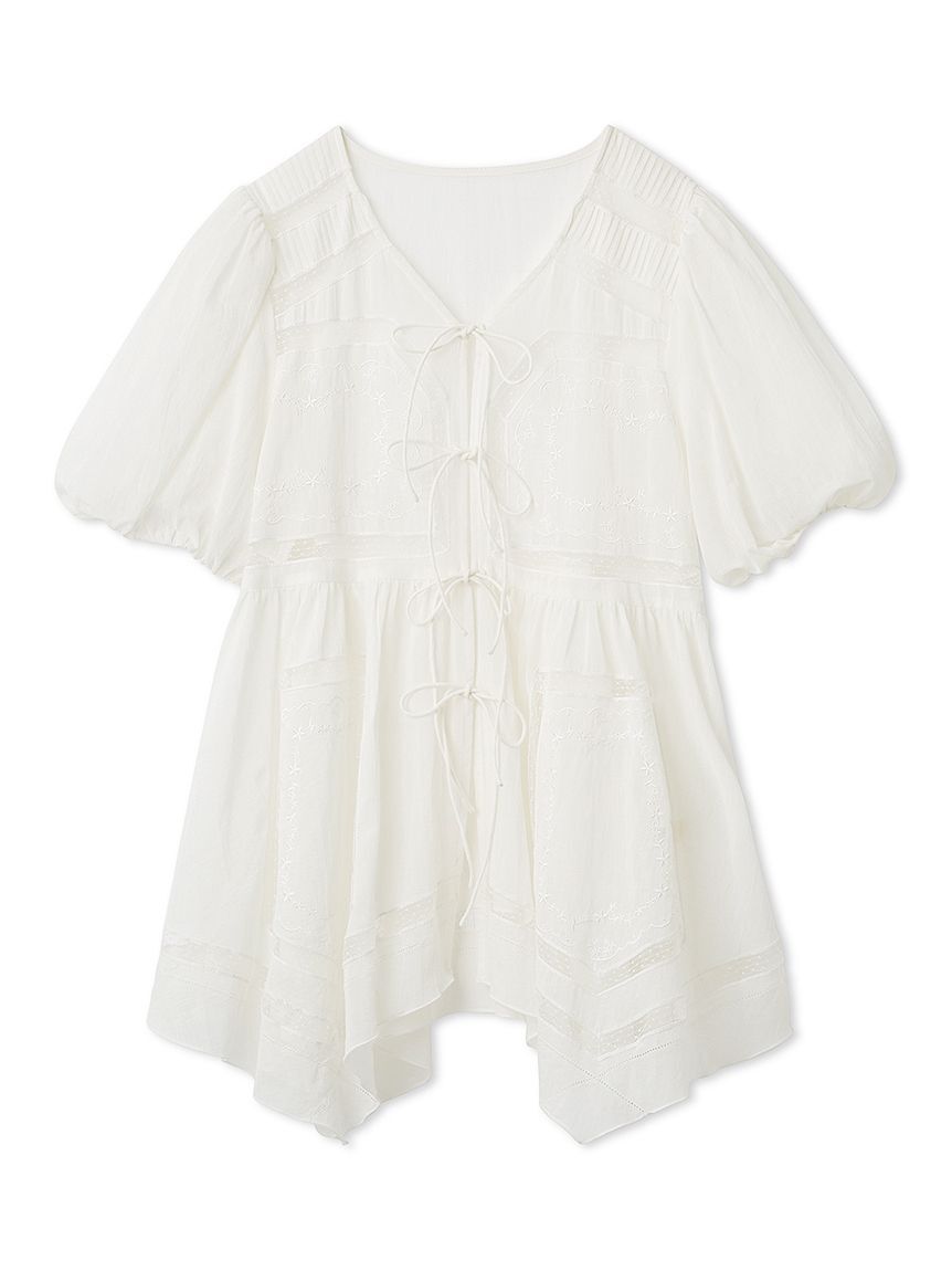 FURFUR「ハンカチ刺繍チュニックブラウス」|シャツ・ブラウス|WHT