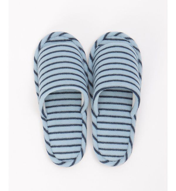 TOKYO DESIGN CHANNEL「パイルボーダー外縫いスリッパ」|ルームシューズ|ブルー