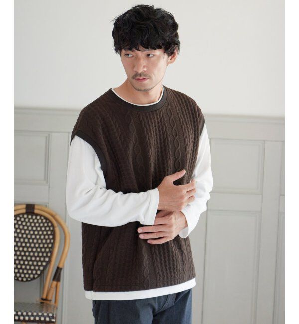 ikka「フクレジャガードフェイクベストロンT」|Tシャツ・カットソー|ブラウン