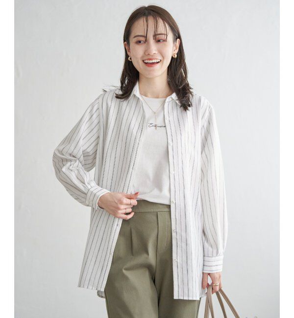 ikka「フレンチリネンMIX裾刺繍シャツ」|シャツ・ブラウス|ホワイト