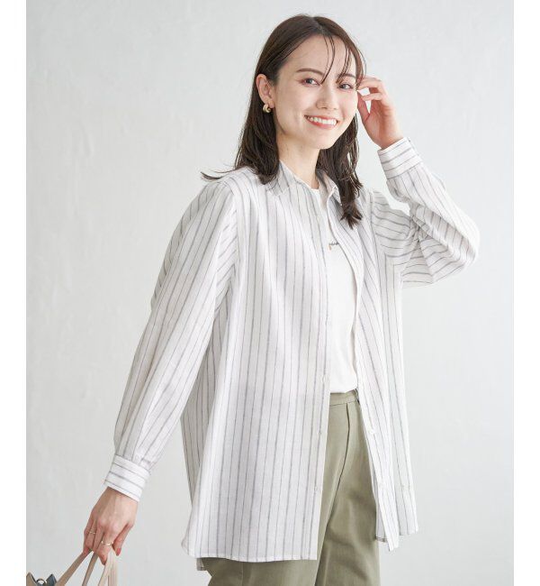 ikka「フレンチリネンMIX裾刺繍シャツ」|シャツ・ブラウス|