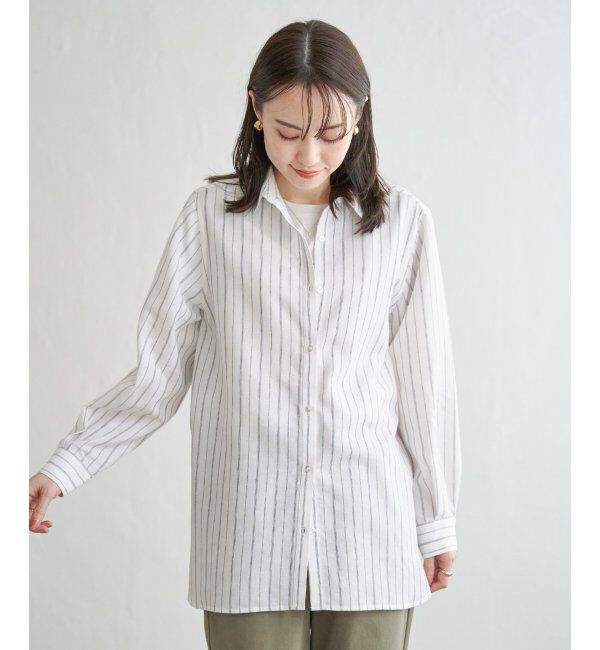 ikka「フレンチリネンMIX裾刺繍シャツ」|シャツ・ブラウス|