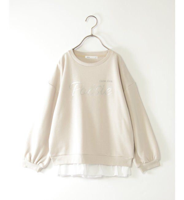 ikka kids「【親子コーデ】裾シフォン箔ロゴプルオーバー（120~160cm）」|Tシャツ・カットソー|グレージュ