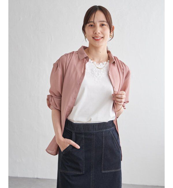 ikka「サテン／ドビーサイドリボンシャツ」|シャツ・ブラウス|