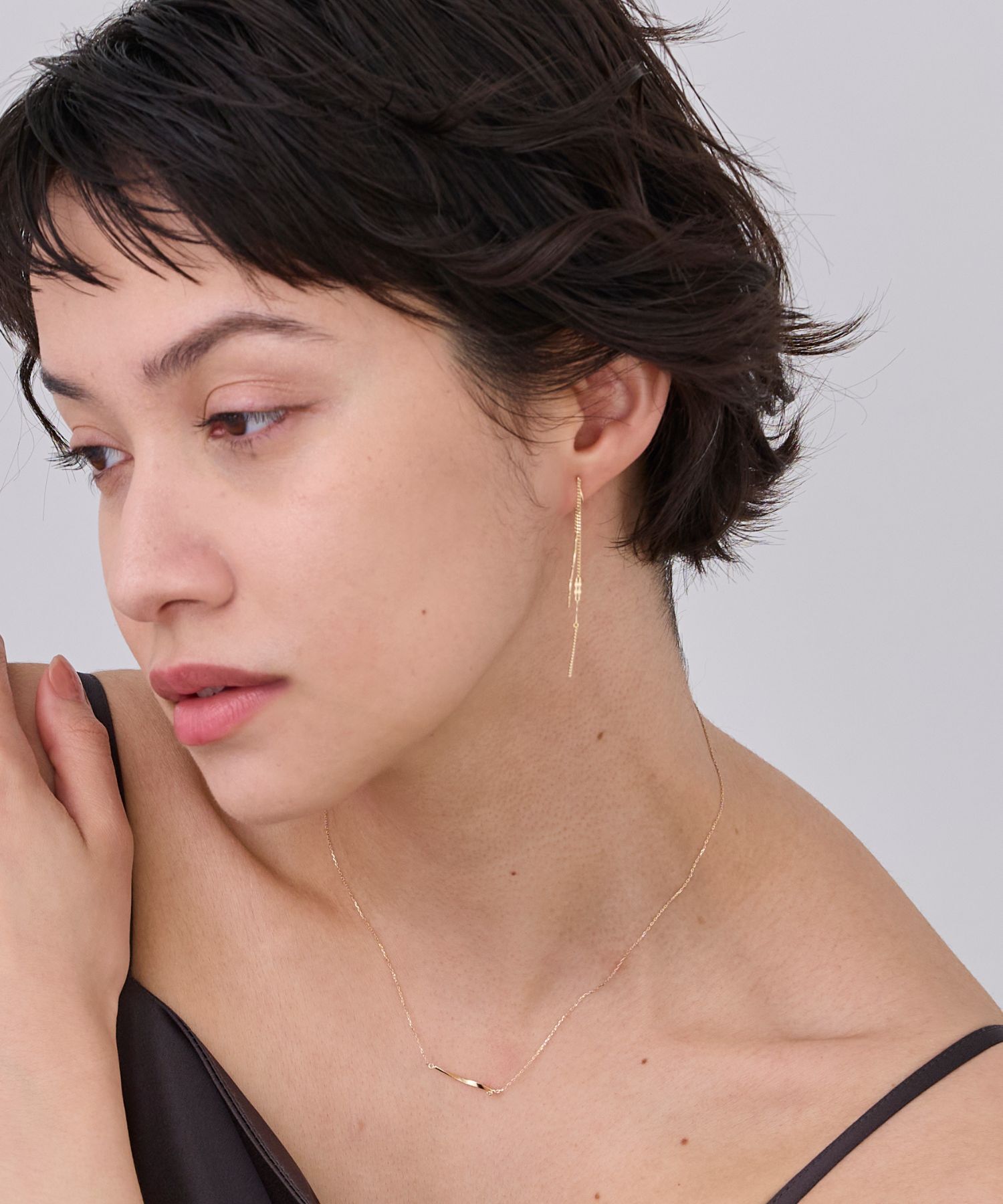 JUPITER「【K10】ダブルチェーンイヤリング」|イヤリング|