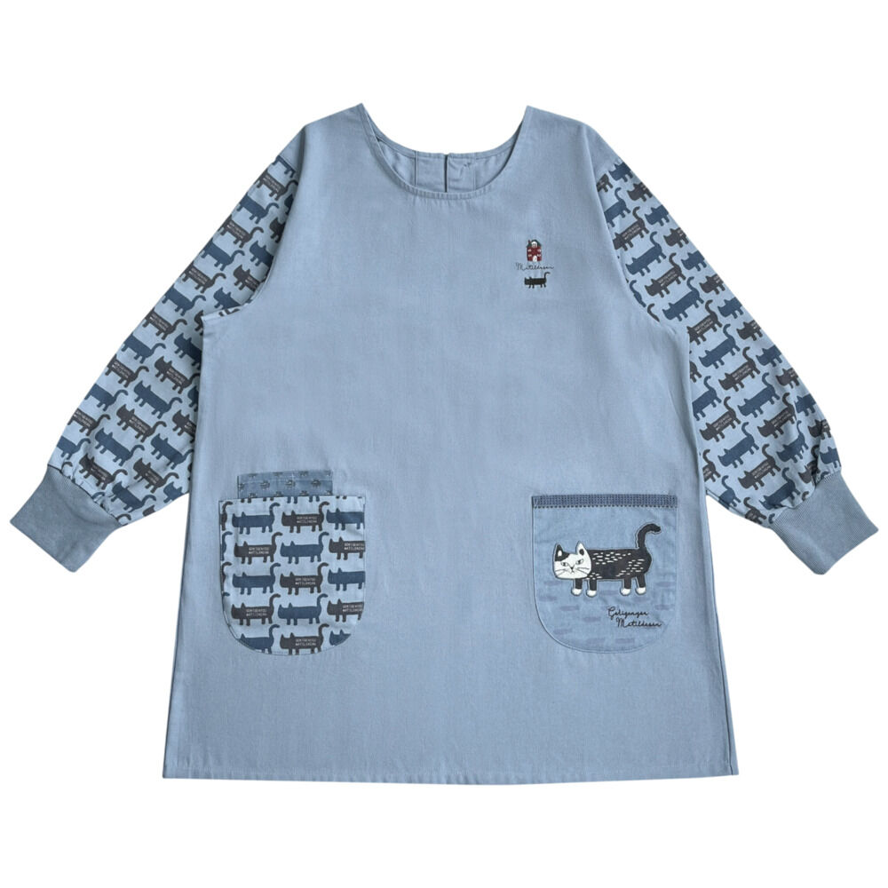 BACKYARD FAMILY「割烹着 保育士 通販 かっぽう着 リブ 割烹着おしゃれ スモック チュニック エプロン」|その他|ブルー2