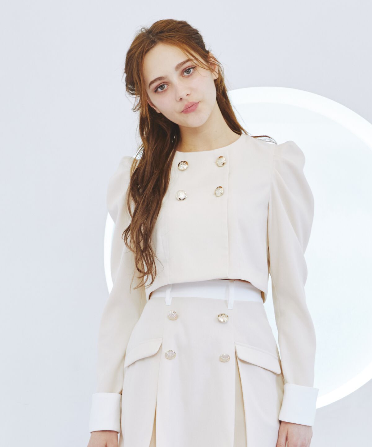 REDYAZEL「ダブルボタンバイカラージャケット」|ノーカラージャケット|