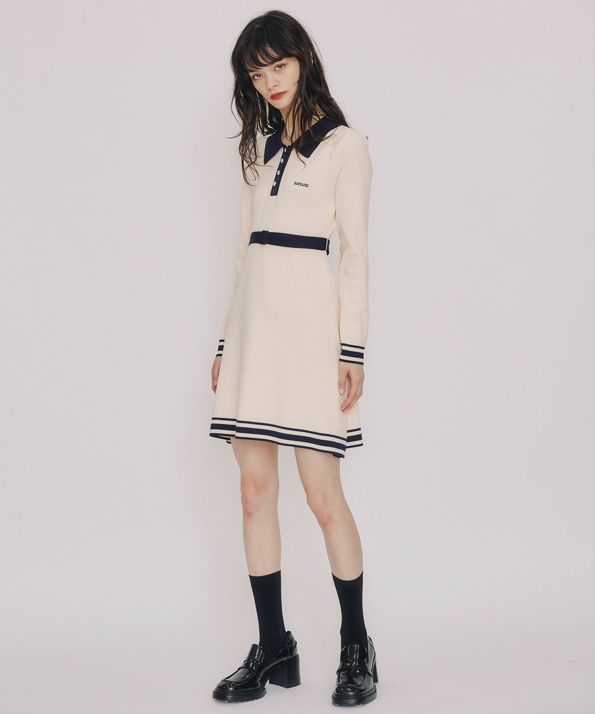 REDYAZEL「バイカラーポロニットミニワンピース」|ワンピース|