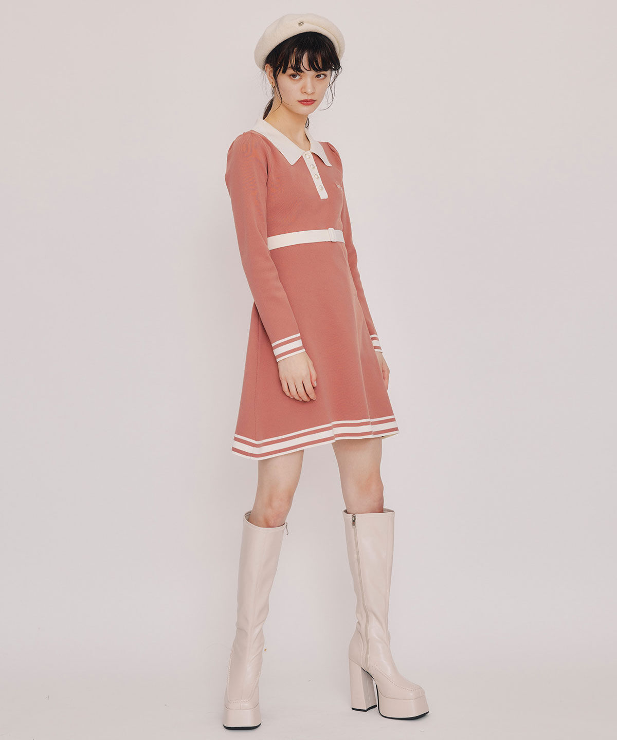 REDYAZEL「バイカラーポロニットミニワンピース」|ワンピース|