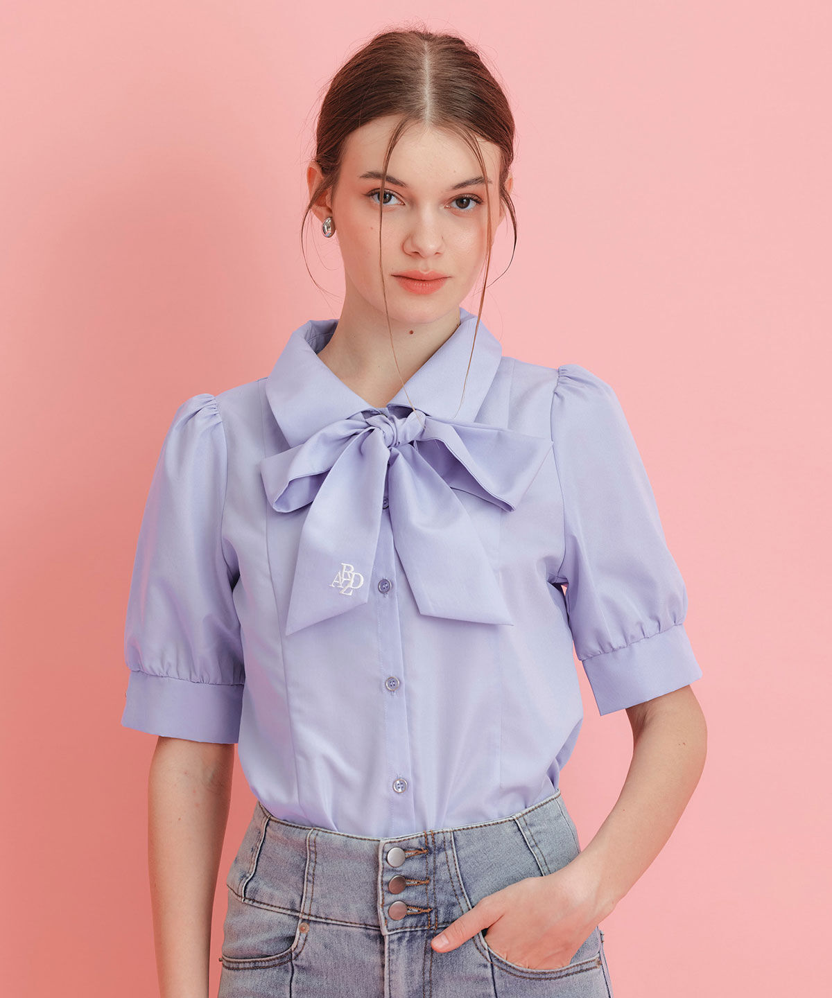 REDYAZEL「ロゴリボンパフスリーブブラウス」|シャツ・ブラウス|ブルー