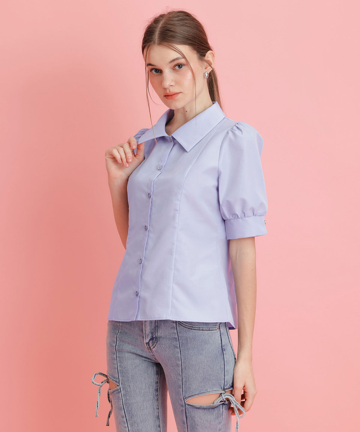 REDYAZEL「ロゴリボンパフスリーブブラウス」|シャツ・ブラウス|