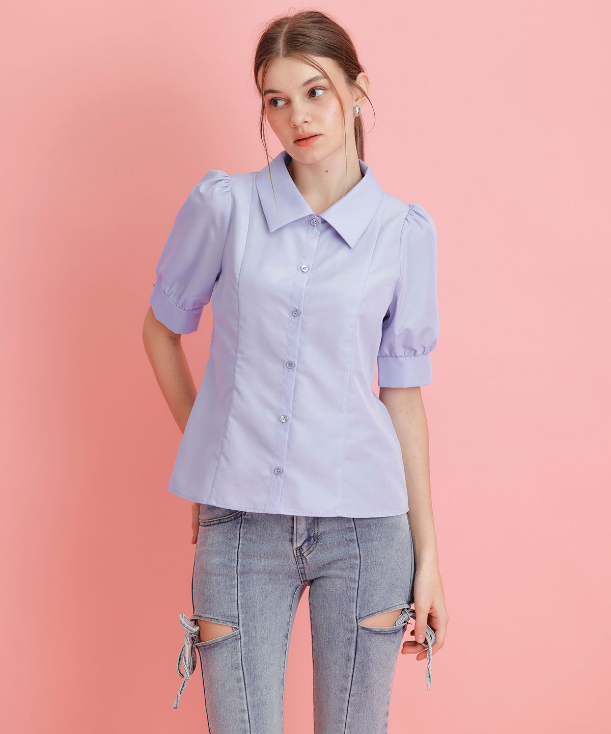 REDYAZEL「ロゴリボンパフスリーブブラウス」|シャツ・ブラウス|