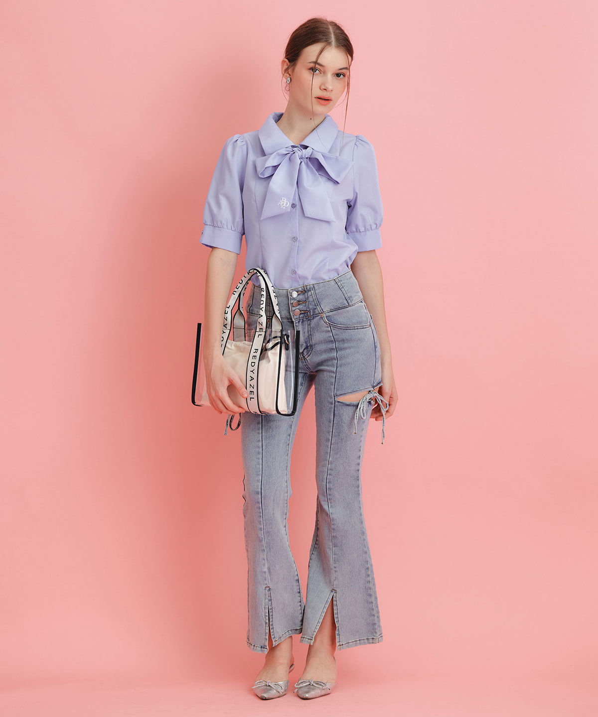 REDYAZEL「ロゴリボンパフスリーブブラウス」|シャツ・ブラウス|