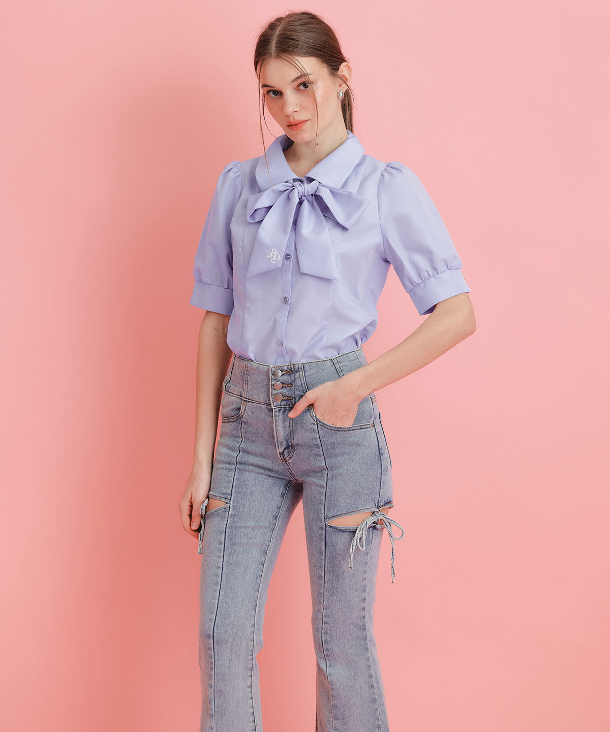 REDYAZEL「ロゴリボンパフスリーブブラウス」|シャツ・ブラウス|