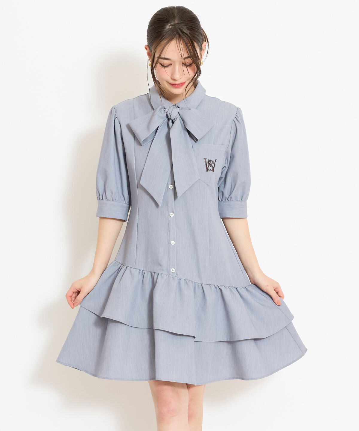 WILLSELECTION「ティアードフリルリボンタイシャツワンピース」|ワンピース|