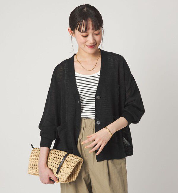 UNITED ARROWS green label relaxing「フレンチリネン Vネック カーディガン ウォッシャブル」|カーディガン|BLACK