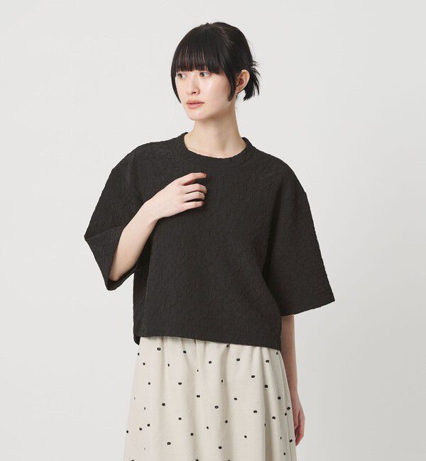 BEAUTY&YOUTH UNITED ARROWS「ジャガード クルーネック 6分袖 プルオーバー」|Tシャツ・カットソー|BLACK