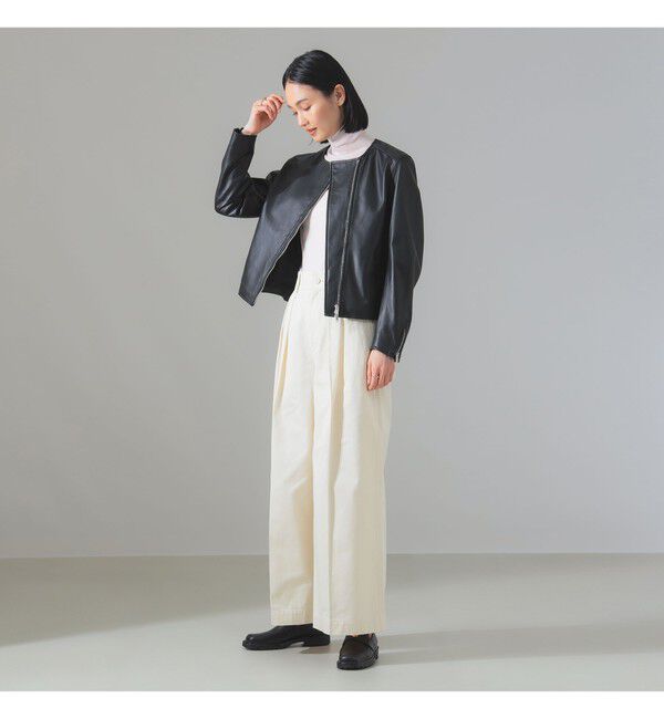 Demi-Luxe BEAMS 「マット シープスキン ノーカラー ライダース ブルゾン」|ブルゾン・スタジャン|