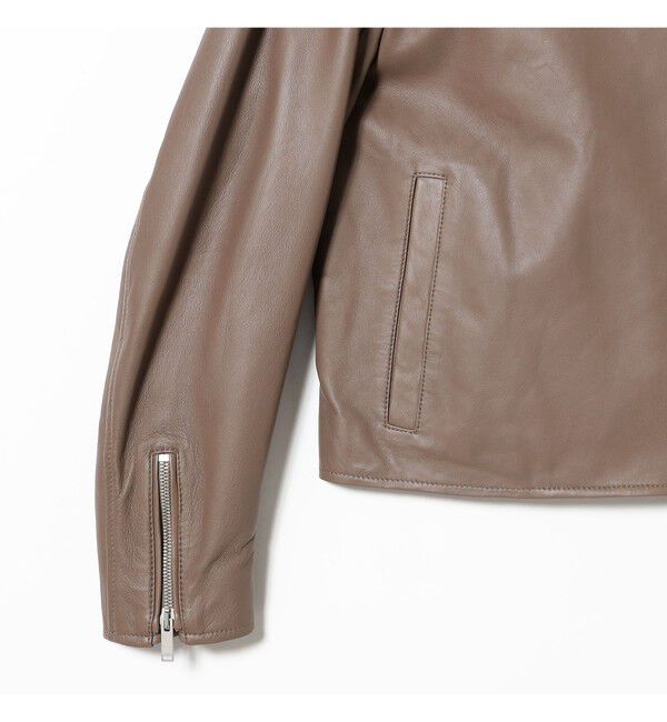 Demi-Luxe BEAMS 「マット シープスキン ノーカラー ライダース ブルゾン」|ブルゾン・スタジャン|