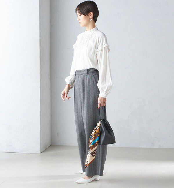 SHIPS for women「〈手洗い可能〉パウダリー 割繊 スタンドカラー ブラウス」|シャツ・ブラウス|