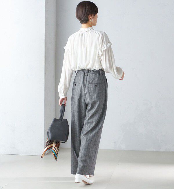 SHIPS for women「〈手洗い可能〉パウダリー 割繊 スタンドカラー ブラウス」|シャツ・ブラウス|