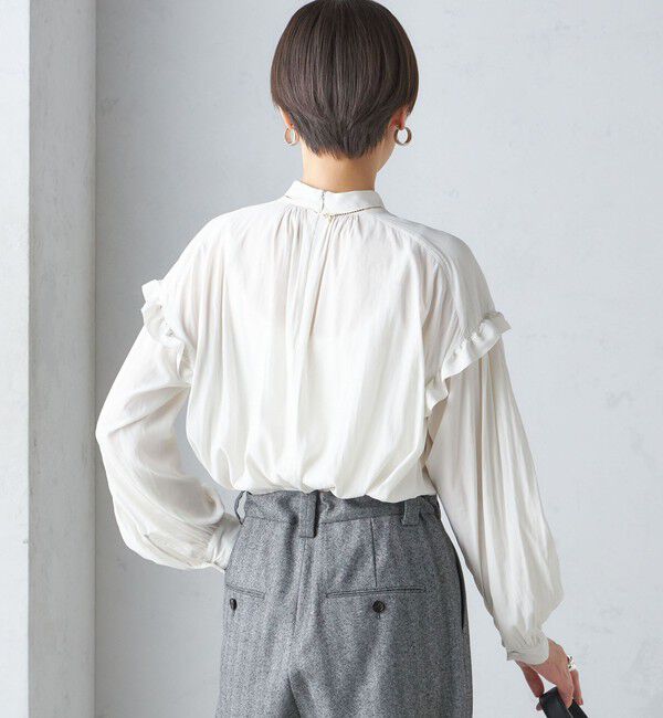 SHIPS for women「〈手洗い可能〉パウダリー 割繊 スタンドカラー ブラウス」|シャツ・ブラウス|