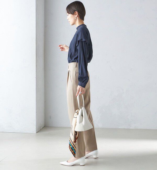 SHIPS for women「〈手洗い可能〉パウダリー 割繊 スタンドカラー ブラウス」|シャツ・ブラウス|