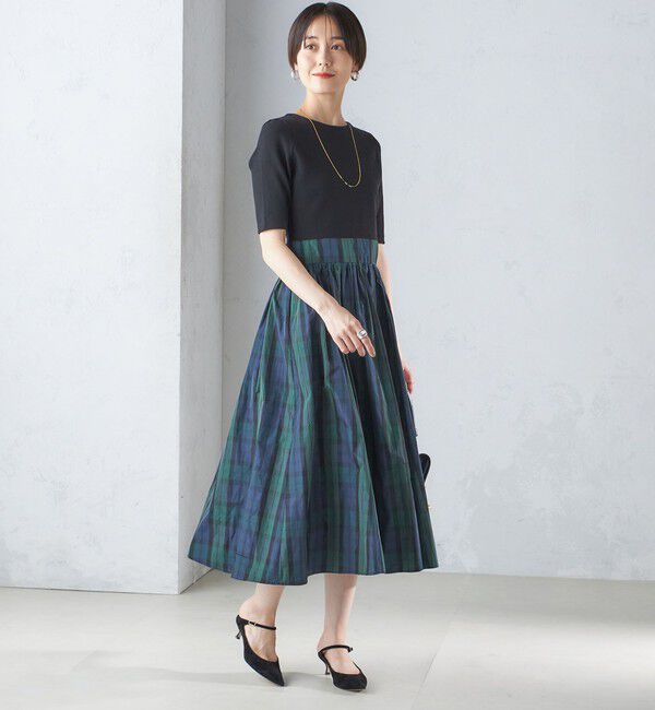 SHIPS for women「〈手洗い可能〉タフタ コンビ ニット パフスリーブ ワンピース」|ワンピース|