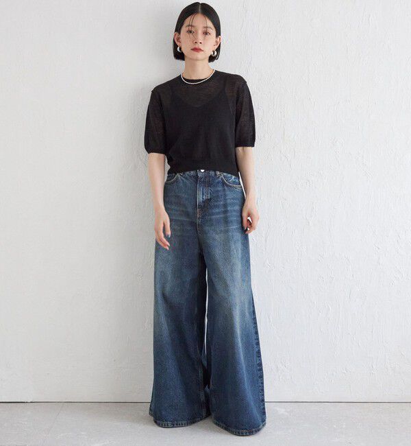 SHIPS for women「Wai＋:〈手洗い可能〉モヘヤブレンド 半袖 プルオーバー」|ニット・セーター|