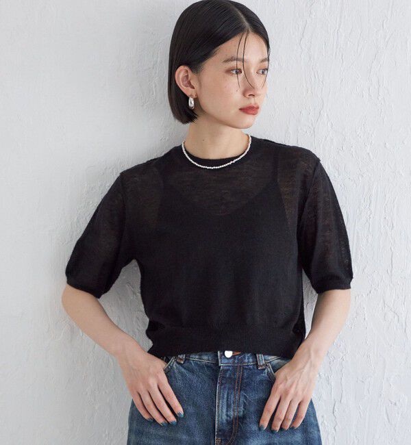 SHIPS for women「Wai＋:〈手洗い可能〉モヘヤブレンド 半袖 プルオーバー」|ニット・セーター|