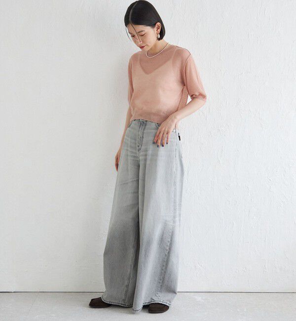 SHIPS for women「Wai＋:〈手洗い可能〉モヘヤブレンド 半袖 プルオーバー」|ニット・セーター|