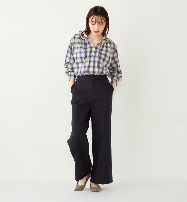 SHIPS Colors 「SHIPS Colors:〈手洗い可能〉オンブレチェック フリルネック ブラウス」|シャツ・ブラウス|