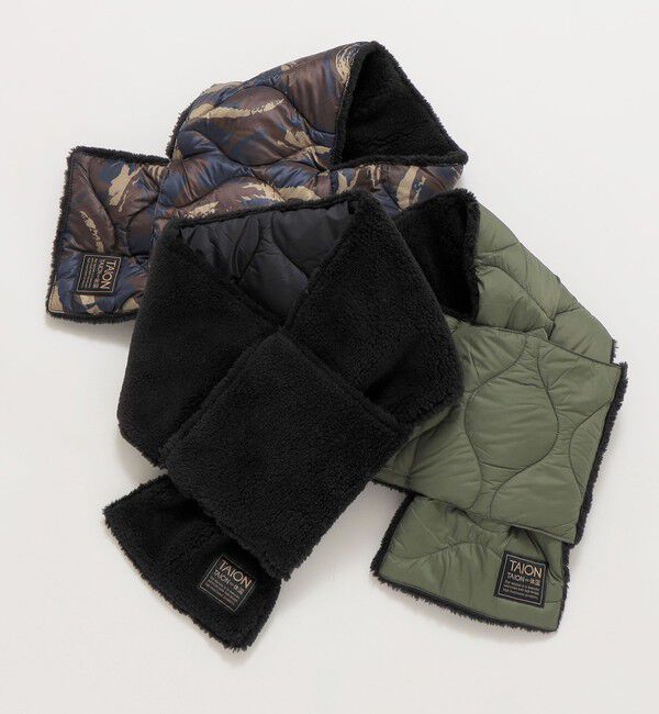 SHIPS any「TAION:〈手洗い可能〉ミリタリー キルティング リバーシブル ダウンマフラー」|マフラー|ブラック