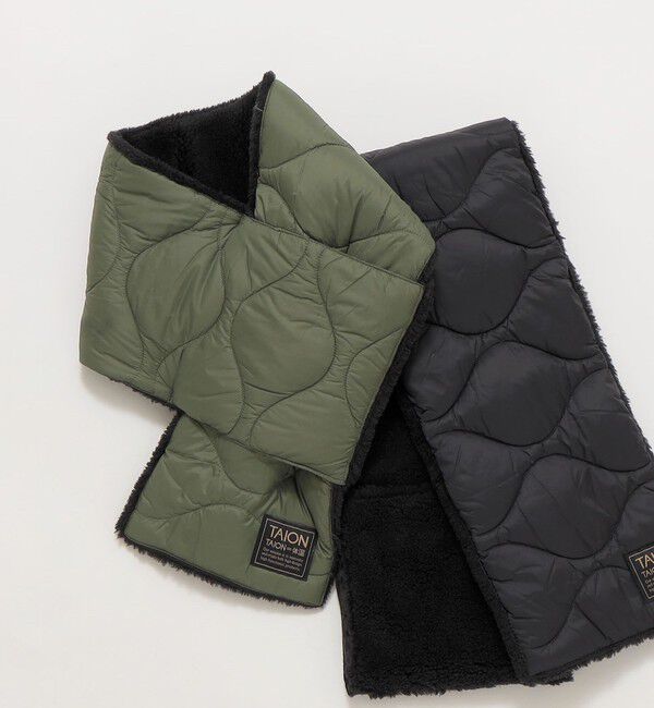 SHIPS any「TAION:〈手洗い可能〉ミリタリー キルティング リバーシブル ダウンマフラー」|マフラー|オリーブ