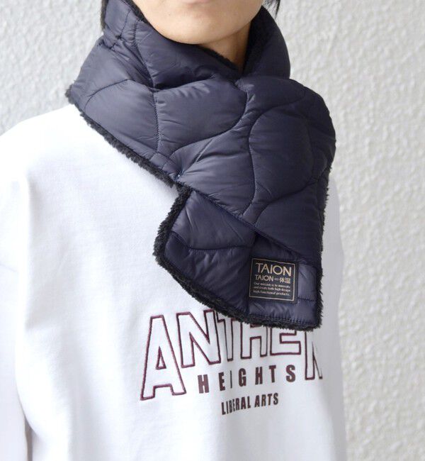 SHIPS any「TAION:〈手洗い可能〉ミリタリー キルティング リバーシブル ダウンマフラー」|マフラー|ネイビー